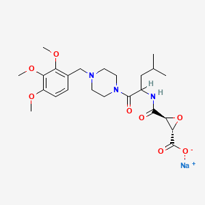 molecular formula C24H34N3NaO8 B12750917 Oxiranecarboxylic acid, 3-(((3-methyl-1-((4-((2,3,4-trimethoxyphenyl)methyl)-1-piperazinyl)carbonyl)butyl)amino)carbonyl)-, monosodium salt, (2S-(2-alpha,3-beta(R*)))- CAS No. 84518-84-3