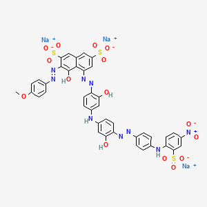 molecular formula C41H28N9Na3O15S3 B12750925 Trisodium 4-hydroxy-5-((2-hydroxy-4-((3-hydroxy-4-((4-((4-nitro-2-sulphonatophenyl)amino)phenyl)azo)phenyl)amino)phenyl)azo)-3-((4-methoxyphenyl)azo)naphthalene-2,7-disulphonate CAS No. 85631-87-4