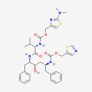 molecular formula C35H44N6O6S2 B12750934 thiazol-5-ylmethyl N-[(1S,3S,4S)-1-benzyl-4-[[(2S)-2-[[2-(dimethylamino)thiazol-4-yl]methoxycarbonylamino]-3-methyl-butanoyl]amino]-3-hydroxy-5-phenyl-pentyl]carbamate CAS No. 165315-00-4