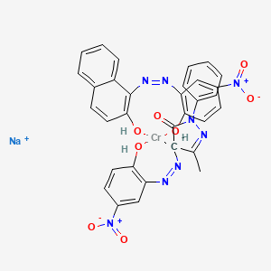 molecular formula C32H23CrN8NaO8 B12750977 Sodium (2,4-dihydro-4-((2-hydroxy-5-nitrophenyl)azo)-5-methyl-2-phenyl-3H-pyrazol-3-onato(2-))(1-((2-hydroxy-5-nitrophenyl)azo)-2-naphtholato(2-))chromate(1-) CAS No. 81361-05-9