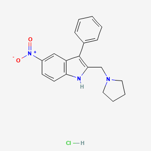 molecular formula C19H20ClN3O2 B12750985 Indole, 5-nitro-3-phenyl-2-(1-pyrrolidinylmethyl)-, monohydrochloride CAS No. 89159-44-4
