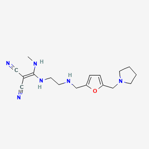 molecular formula C17H24N6O B12751200 Propanedinitrile, ((methylamino)((2-(((5-(1-pyrrolidinylmethyl)-2-furanyl)methyl)amino)ethyl)amino)methylene)- CAS No. 135017-16-2