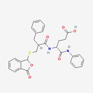 molecular formula C29H28N2O6S B12751485 Pentanoic acid, 4-((2-(((1,3-dihydro-3-oxo-1-isobenzofuranyl)thio)methyl)-1-oxo-3-phenylpropyl)amino)-5-oxo-5-(phenylamino)- CAS No. 126349-54-0