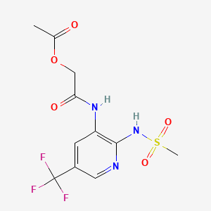molecular formula C11H12F3N3O5S B12751559 Acetamide, 2-(acetyloxy)-N-(2-((methylsulfonyl)amino)-5-(trifluoromethyl)-3-pyridinyl)- CAS No. 141284-03-9