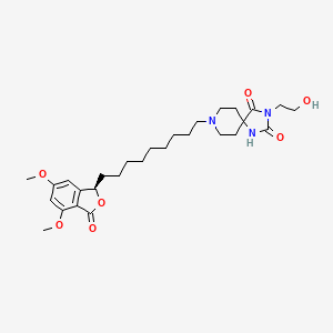 molecular formula C28H41N3O7 B12751610 1,3,8-Triazaspiro(4.5)decane-2,4-dione, 8-(9-((1R)-1,3-dihydro-4,6-dimethoxy-3-oxo-1-isobenzofuranyl)nonyl)-3-(2-hydroxyethyl)- CAS No. 1007399-87-2