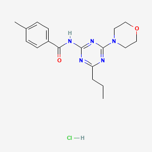 molecular formula C18H24ClN5O2 B12751670 Benzamide, 4-methyl-N-(4-(4-morpholinyl)-6-propyl-1,3,5-triazin-2-yl)-, monohydrochloride CAS No. 127375-04-6
