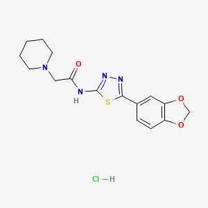 molecular formula C16H19ClN4O3S B12751696 1-Piperidineacetamide, N-(5-(1,3-benzodioxol-5-yl)-1,3,4-thiadiazol-2-yl)-, monohydrochloride CAS No. 154662-74-5