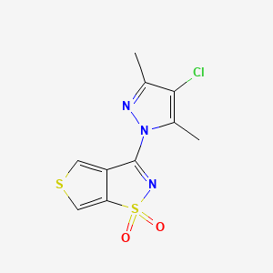 molecular formula C10H8ClN3O2S2 B12751886 Thieno(3,4-d)isothiazole, 3-(4-chloro-3,5-dimethyl-1H-pyrazol-1-yl)-, 1,1-dioxide CAS No. 113387-63-6
