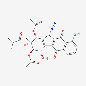 molecular formula C26H24N2O10 B12751908 Propanoic acid, 2-methyl-, 1,3-bis(acetyloxy)-11-diazo-2,3,4,5,10,11-hexahydro-4,9-dihydroxy-2-methyl-5,11-dioxo-1H-benzo(b)fluoren-2-yl ester, (1R-(1-alpha,2-alpha,3-beta,4-alpha))- CAS No. 156429-10-6