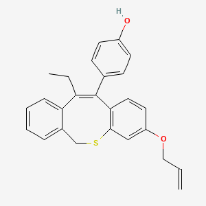 molecular formula C26H24O2S B12751913 p-(3-(Allyloxy)-11-ethyl-6H-dibenzo(b,f)thiocin-12-yl)phenol hemihydrate CAS No. 85850-88-0