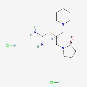 molecular formula C13H26Cl2N4OS B12751918 Carbamimidothioic acid, 1-((2-oxo-1-pyrrolidinyl)methyl)-2-(1-piperidinyl)ethyl ester, dihydrochloride CAS No. 117039-07-3