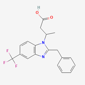 molecular formula C19H17F3N2O2 B12751929 beta-Methyl-2-(phenylmethyl)-5-(trifluoromethyl)-1H-benzimidazole-1-propanoic acid CAS No. 141245-96-7