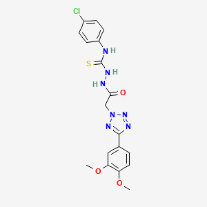 molecular formula C18H18ClN7O3S B12751996 2H-Tetrazole-2-acetic acid, 5-(3,4-dimethoxyphenyl)-, 2-(((4-chlorophenyl)amino)thioxomethyl)hydrazide CAS No. 94771-99-0