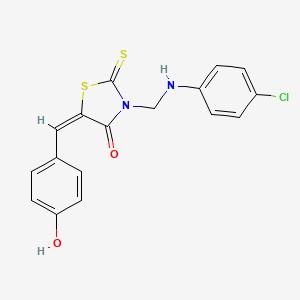 molecular formula C17H13ClN2O2S2 B12752022 3-(((p-Chlorophenyl)amino)methyl)-5-((4-hydroxyphenyl)methylene)-2-thioxo-4-thiazolidinone CAS No. 89752-49-8