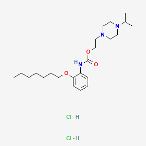 molecular formula C23H41Cl2N3O3 B12752029 Carbamic acid, (2-(heptyloxy)phenyl)-, 2-(4-(1-methylethyl)-1-piperazinyl)ethyl ester, dihydrochloride CAS No. 141312-24-5