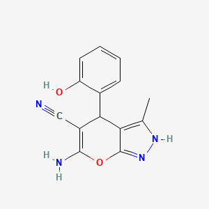 molecular formula C14H12N4O2 B1275213 6-Amino-4-(2-hydroxyphenyl)-3-methyl-1,4-dihydropyrano[2,3-c]pyrazole-5-carbonitrile CAS No. 667404-65-1