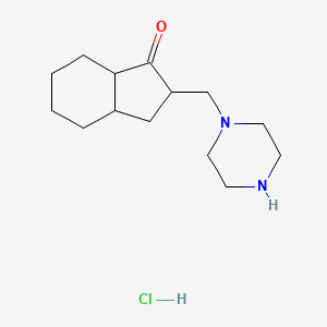 molecular formula C14H25ClN2O B12752180 2-(1-Piperazinylmethyl)hexahydro-1-indanone hydrochloride CAS No. 88364-41-4