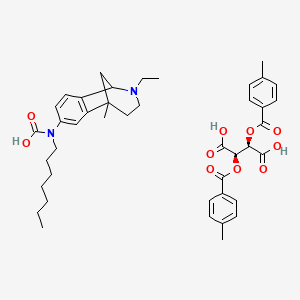 molecular formula C42H52N2O10 B12752189 (2R,3R)-2,3-bis[(4-methylbenzoyl)oxy]butanedioic acid;(9-ethyl-1-methyl-9-azatricyclo[6.3.1.02,7]dodeca-2(7),3,5-trien-4-yl)-heptylcarbamic acid CAS No. 156693-30-0