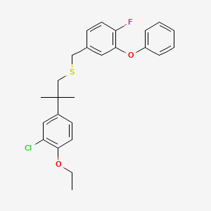 molecular formula C25H26ClFO2S B12752248 Benzene, 4-(((2-(3-chloro-4-ethoxyphenyl)-2-methylpropyl)thio)methyl)-1-fluoro-2-phenoxy- CAS No. 83493-35-0