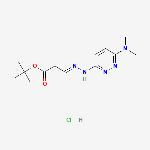 molecular formula C14H24ClN5O2 B12752552 Butanoic acid, 3-((6-(dimethylamino)-3-pyridazinyl)hydrazono)-, 1,1-dimethylethyl ester, HCl CAS No. 90931-94-5