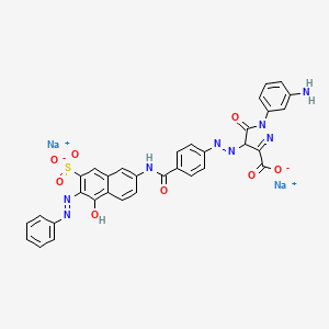molecular formula C33H22N8Na2O8S B12752635 Disodium 1-(3-aminophenyl)-4,5-dihydro-4-((4-(((5-hydroxy-6-(phenylazo)-7-sulphonato-2-naphthyl)amino)carbonyl)phenyl)azo)-5-oxo-1H-pyrazole-3-carboxylate CAS No. 5852-25-5