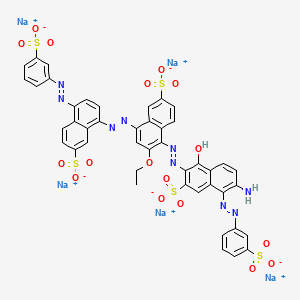 molecular formula C44H28N9Na5O17S5 B12752727 Pentasodium 5-((6-amino-1-hydroxy-3-sulphonato-5-((3-sulphonatophenyl)azo)-2-naphthyl)azo)-6-ethoxy-8-((7-sulphonato-4-((3-sulphonatophenyl)azo)naphthyl)azo)naphthalene-2-sulphonate CAS No. 83221-48-1