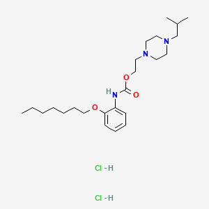 molecular formula C24H43Cl2N3O3 B12752732 Carbamic acid, (2-(heptyloxy)phenyl)-, 2-(4-(1-methylpropyl)-1-piperazinyl)ethyl ester, dihydrochloride CAS No. 141312-26-7
