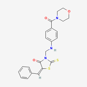 molecular formula C22H21N3O3S2 B12752759 4-(4-(((4-Oxo-5-(phenylmethylene)-2-thioxo-3-thiazolidinyl)methyl)amino)benzoyl)morpholine CAS No. 104183-47-3
