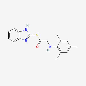 molecular formula C18H19N3OS B12752841 Ethanethioic acid, ((2,4,6-trimethylphenyl)amino)-, S-1H-benzimidazol-2-yl ester CAS No. 83408-80-4