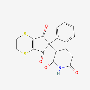 molecular formula C18H15NO4S2 B12752889 3-(2-(1,3-Dioxo-2-phenyl-4,5,6,7-tetrahydro-4,7-dithiaindanyl))glutarimide CAS No. 76059-14-8
