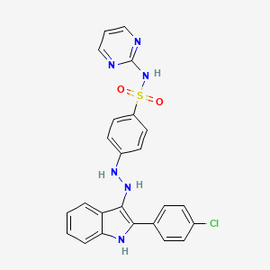 molecular formula C24H19ClN6O2S B12753061 Benzenesulfonamide, 4-(2-(2-(4-chlorophenyl)-1H-indol-3-yl)hydrazino)-N-2-pyrimidinyl- CAS No. 88152-03-8