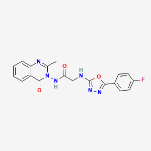 molecular formula C19H15FN6O3 B12753145 Acetamide, 2-((5-(4-fluorophenyl)-1,3,4-oxadiazol-2-yl)amino)-N-(2-methyl-4-oxo-3(4H)-quinazolinyl)- CAS No. 135790-29-3