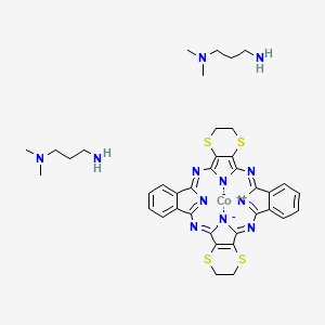 molecular formula C38H44CoN12S4 B12753211 cobalt(2+);N',N'-dimethylpropane-1,3-diamine;5,8,23,26-tetrathia-2,11,20,29,37,39-hexaza-38,40-diazanidanonacyclo[28.6.1.13,10.112,19.121,28.04,9.013,18.022,27.031,36]tetraconta-1,3,9,11,13,15,17,19(39),20,22(27),28,30(37),31,33,35-pentadecaene CAS No. 93940-96-6
