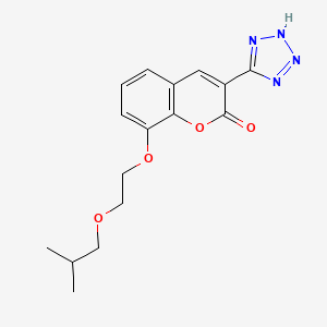 molecular formula C16H18N4O4 B12753222 2H-1-Benzopyran-2-one, 8-(2-(2-methylpropoxy)ethoxy)-3-(1H-tetrazol-5-yl)- CAS No. 80916-85-4