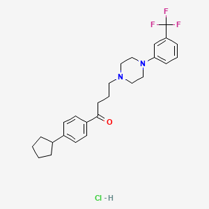 molecular formula C26H32ClF3N2O B12753228 1-Butanone, 1-(4-cyclopentylphenyl)-4-(4-(3-(trifluoromethyl)phenyl)-1-piperazinyl)-, hydrochloride CAS No. 112446-95-4