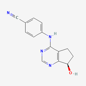 molecular formula C14H12N4O B12753294 Benzonitrile, 4-(((7R)-6,7-dihydro-7-hydroxy-5H-cyclopentapyrimidin-4-yl)amino)- CAS No. 130144-60-4