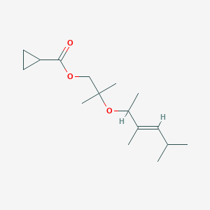 molecular formula C16H28O3 B12753318 Cyclopropanecarboxylic acid, 2-methyl-2-((1,2,4-trimethyl-2-penten-1-yl)oxy)propyl ester CAS No. 676532-44-8