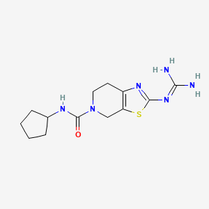 molecular formula C13H20N6OS B12753328 Thiazolo(5,4-c)pyridine-5(4H)-carboxamide, 6,7-dihydro-2-((aminoiminomethyl)amino)-N-cyclopentyl- CAS No. 118618-54-5