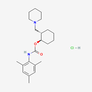 molecular formula C22H35ClN2O2 B12753360 Carbamic acid, (2,4,6-trimethylphenyl)-, 2-(1-piperidinylmethyl)cyclohexyl ester, monohydrochloride, trans- CAS No. 130533-46-9