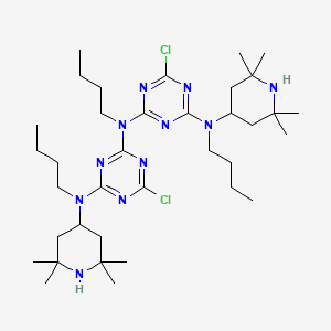 molecular formula C36H63Cl2N11 B12753419 N,N'-Dibutyl-N-(4-(butyl(2,2,6,6-tetramethyl-4-piperidyl)amino)-6-chloro-1,3,5-triazin-2-yl)-6-chloro-N'-(2,2,6,6-tetramethyl-4-piperidyl)-1,3,5-triazine-2,4-diamine CAS No. 85665-72-1
