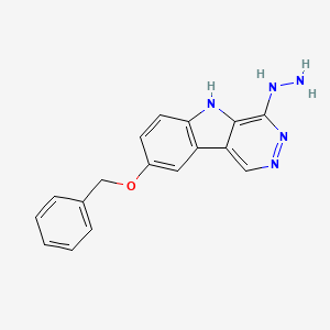 molecular formula C17H15N5O B12753472 4H-Pyridazino(4,5-b)indol-4-one, 3,5-dihydro-8-(phenylmethoxy)-, hydrazone CAS No. 84576-41-0