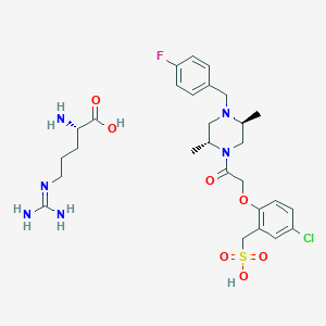 molecular formula C28H40ClFN6O7S B12753528 (2S)-2-amino-5-(diaminomethylideneamino)pentanoic acid;[5-chloro-2-[2-[(2R,5S)-4-[(4-fluorophenyl)methyl]-2,5-dimethylpiperazin-1-yl]-2-oxoethoxy]phenyl]methanesulfonic acid CAS No. 813446-39-8