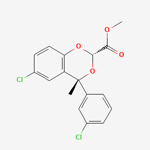 molecular formula C17H14Cl2O4 B12753577 1,3-Benzodioxan-2-carboxylic acid, 6-chloro-4-(m-chlorophenyl)-4-methyl-, methyl ester, (E)- CAS No. 86616-98-0