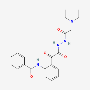 molecular formula C21H24N4O4 B12753629 Hydrazine, 1-((diethylamino)acetyl)-2-((o-benzamidophenyl)oxalyl)- CAS No. 85080-18-8