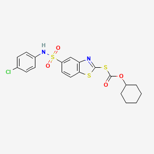 molecular formula C20H19ClN2O4S3 B12753727 S-(5-((p-Chloroanilino)sulphonyl)benzothiazol-2-yl) O-cyclohexyl thiocarbonate CAS No. 94213-18-0