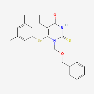 molecular formula C22H24N2O2SSe B12753753 4(1H)-Pyrimidinone, 6-((3,5-dimethylphenyl)seleno)-5-ethyl-2,3-dihydro-1-((phenylmethoxy)methyl)-2-thioxo- CAS No. 172255-94-6