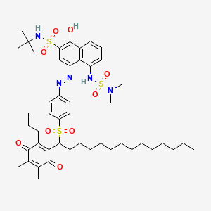 molecular formula C47H67N5O9S3 B12753796 N-(tert-Butyl)-5-(((dimethylamino)sulphonyl)amino)-4-((4-((1-(4,5-dimethyl-3,6-dioxo-2-propylcyclohexa-1,4-dien-1-yl)tetradecyl)sulphonyl)phenyl)azo)-1-hydroxynaphthalene-2-sulphonamide CAS No. 84360-90-7