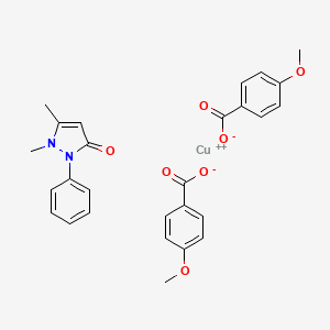 molecular formula C27H26CuN2O7 B12753869 Copper, (1,2-dihydro-1,5-dimethyl-2-phenyl-3H-pyrazol-3-one-O)bis(4-methoxybenzoato-O(sup 1))- CAS No. 84009-22-3