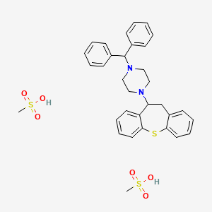molecular formula C33H38N2O6S3 B12753889 Piperazine, 1-(10,11-dihydrodibenzo(b,f)thiepin-10-yl)-4-(diphenylmethyl)-, dimethanesulfonate CAS No. 121943-09-7
