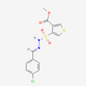molecular formula C13H11ClN2O4S2 B12753916 Methyl 4-((((4-chlorophenyl)methylene)hydrazino)sulfonyl)-3-thiophenecarboxylate CAS No. 145865-84-5